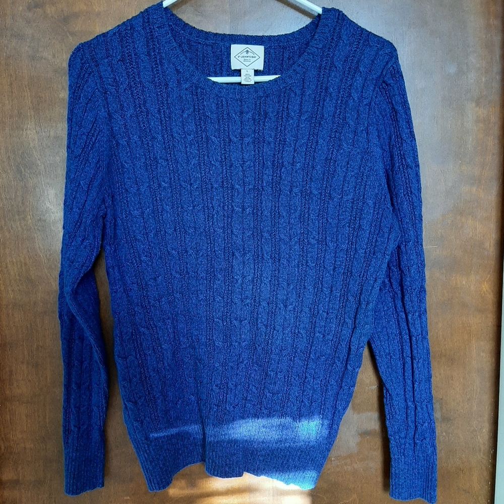 Electric Blue Cable-Knit Crew Neck Sweater